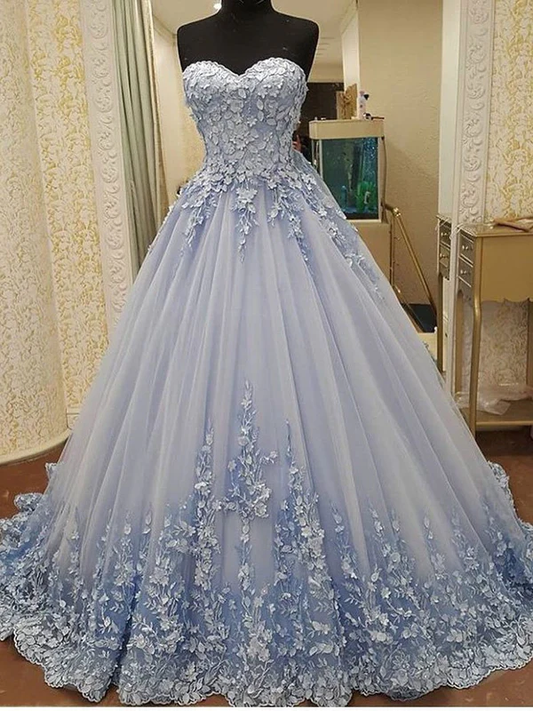 Robe de bal élégante en tulle avec traîne chapelle et décolleté en cœur, coupe A-line, gh2089