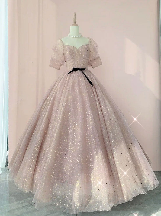 Champagnerfarbenes langes Ballkleid aus Tüll, langes Abendkleid aus Tüll gh2260