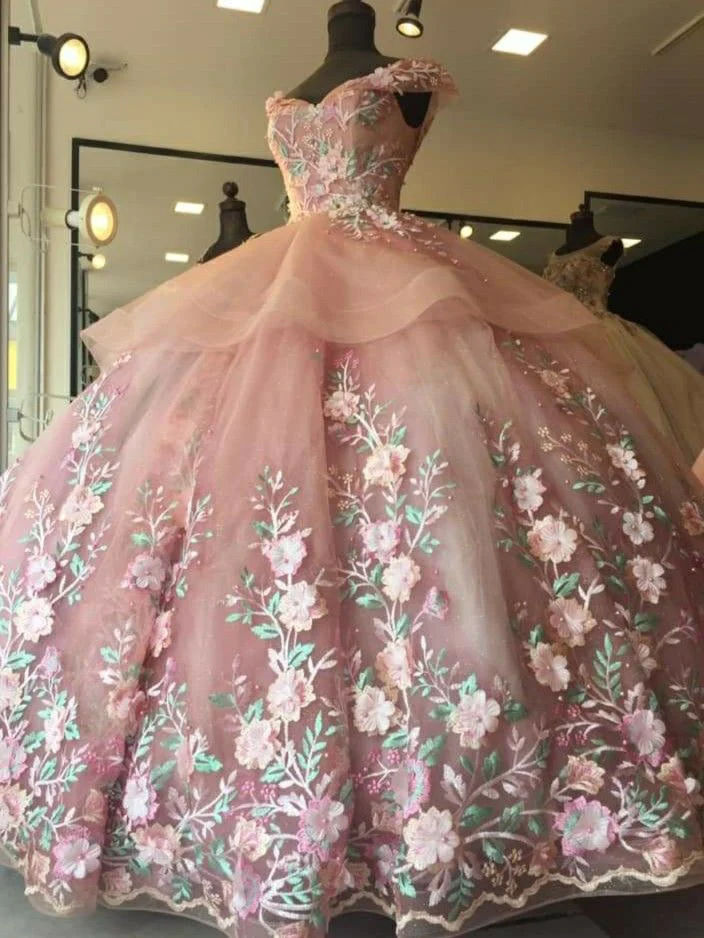 Pink floral gorgeous long wedding ball gown formal evening dress gh2023