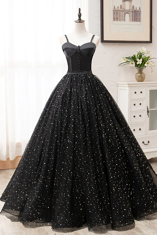 Black Tulle Satin Sweetheart Neck Long Prom Dress, Evening Dress  gh2236