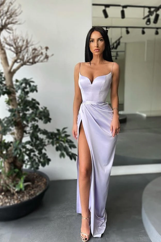 Simple Sleeveless Spaghetti Straps Side High Slit Mermaid Prom Dresses, Party Dress ,Evening Dress With Train  gh2384