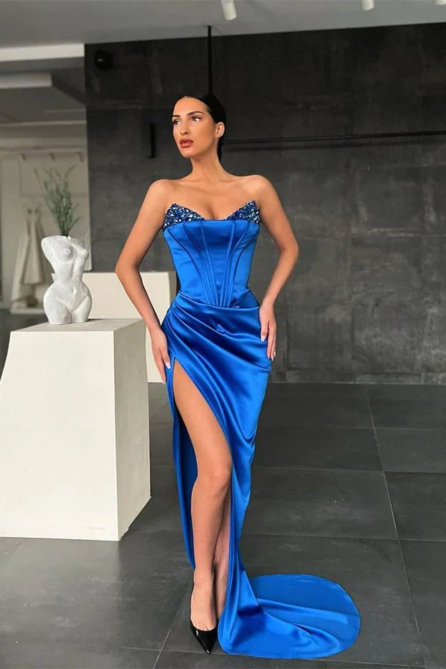 Königsblaues Meerjungfrau-Abschlussballkleid mit V-Ausschnitt und Pailletten gh2045