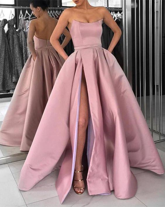 Trägerloses Mieder-Korsett-langes Satin-Bein-Split-Abend-Kleid-Abschlussball-Kleid gh2121