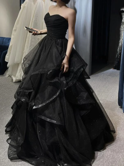 Black Sweetheart Tulle Layers Ball Gown Formal Dresses, Black Evening Dress Prom Dress  gh2302