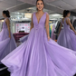 Deep V Neck Purple Tulle Long Prom Dress, Long Lavender Formal Evening Dress gh2220