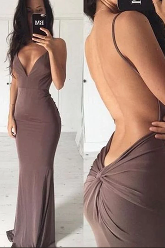 Sexy Sheath Sweep Train Deep V Neck Sleeveless Backless Long Prom Dress  gh2196