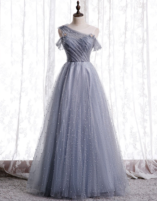 Tulle beads long prom dress tulle formal dress  gh2264