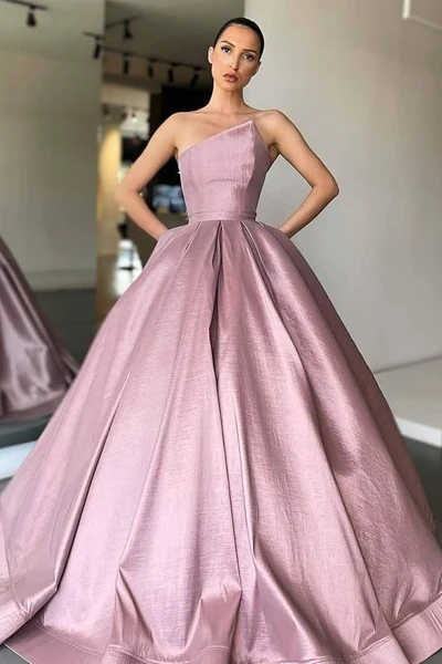 Ball gown asymmetric off the shoulder ankle length sleeveless ball gown gh2541