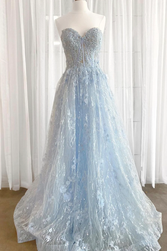 Robe de soirée longue en tulle bleu à paillettes gh2310