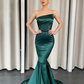 Atemberaubendes dunkelgrünes, trägerloses, langes Meerjungfrauen-Abendkleid gh2047