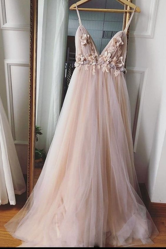 Robe de soirée longue en tulle et dentelle à col en cœur, robe de soirée en tulle gh2284