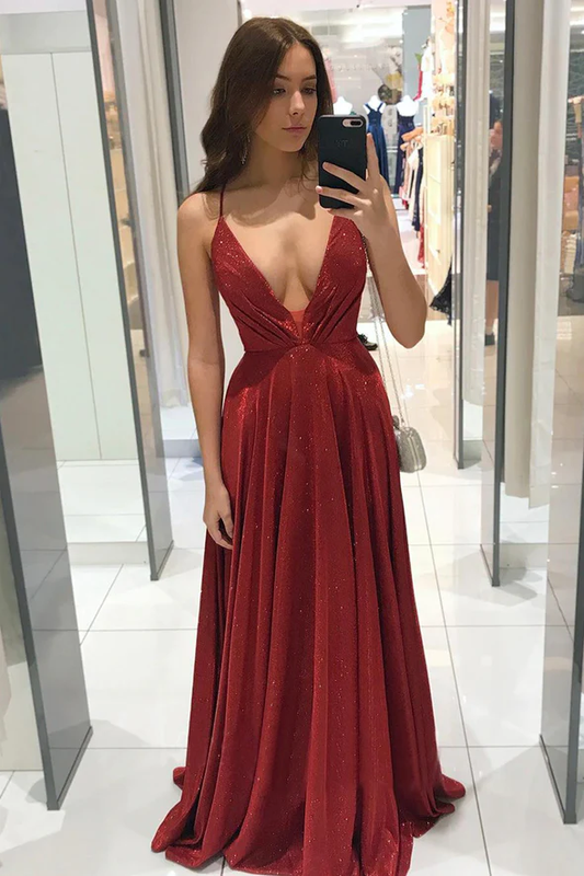 Simple v neck long A line prom dress evening dress gh2138