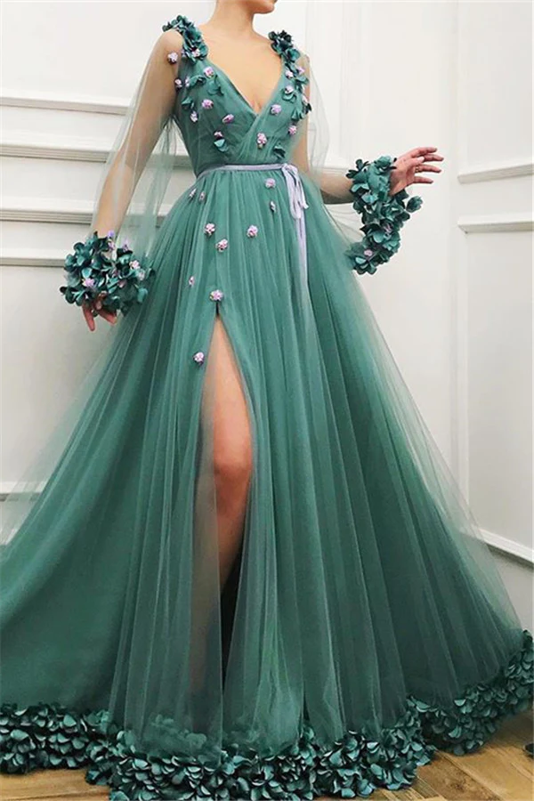 2024 new prom dress, v neck prom gown with long sleeve  gh2117