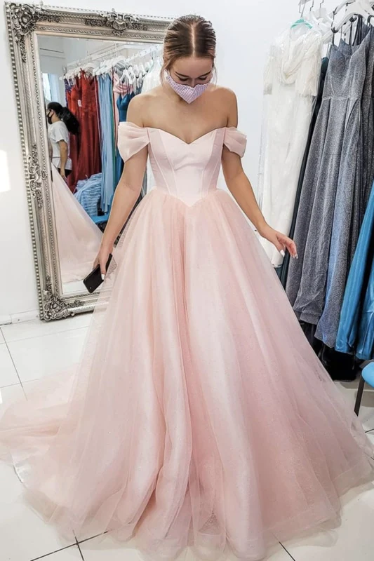 Off Shoulder Open Back Pink Long Prom, Off the Shoulder Pink Formal, Pink Evening gh2553