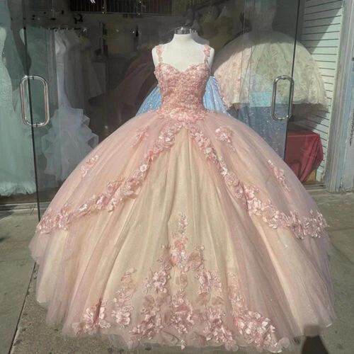 Robe de bal à bretelles trapèze avec appliques Sweet 16 robes de princesse Quinceanera robes de bal de fin d'année en dentelle avec appliques Sweet 15 gh2022