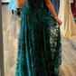 Off Shoulder Green Lace Sequins Long Prom Dress with High Slit, Off the Shoulder Green Formal Dress, Green Lace Evening Dress  gh2214