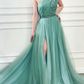 Robe de soirée/de cérémonie en tulle à une épaule et coupe trapèze avec perles gh2154