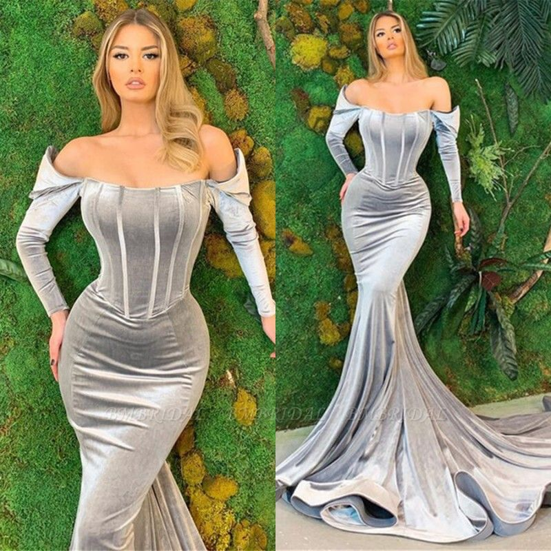 Velvet Long Sleeves Prom Dress Mermaid Long Evening Gowns gh1949