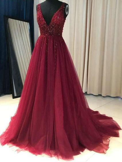 Beaded Prom Dress A-Line, Prom Dresses, Evening Dress, Dance Dress, Graduation School Party Gown  gh2164