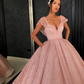 Wunderschönes rosa Ballkleid mit V-Ausschnitt und bodenlanger Organza-Perlen-Häkelblumen-Abendkleid gh2221