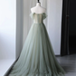 Grünes, wunderschönes, bezauberndes, langes Tüllkleid mit Blumenapplikationen, formelles Ballkleid, Abendkleid, Partykleid gh2530