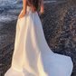 V Neck Open Back White Long Prom Dress with High Slit, V Neck White Formal Graduation Evening Dress gh2125