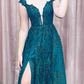 Off Shoulder Green Lace Sequins Long Prom Dress with High Slit, Off the Shoulder Green Formal Dress, Green Lace Evening Dress  gh2214