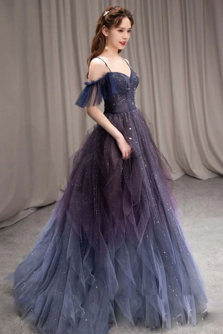 Purple sweetheart neck tulle long ball gown evening dress gh2625