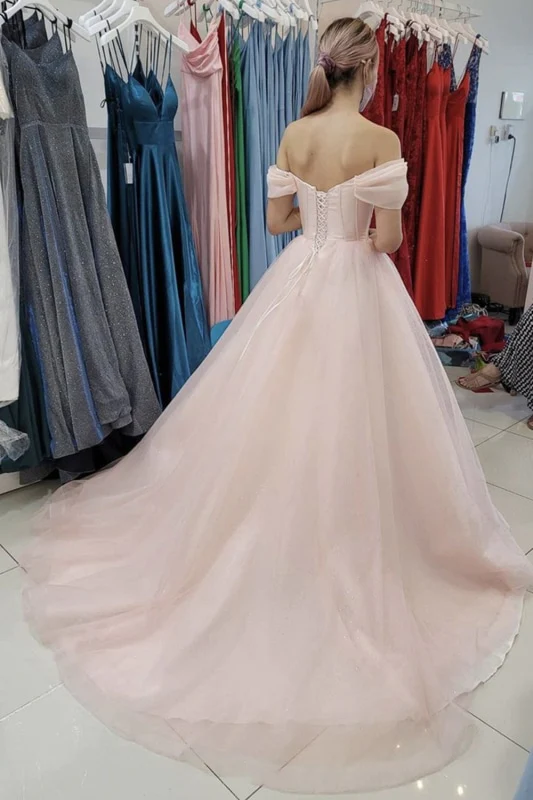 Off Shoulder Open Back Pink Long Prom, Off the Shoulder Pink Formal, Pink Evening gh2553