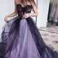 Robe trapèze/princesse en tulle avec appliques, sans bretelles, sans manches, traîne courte gh2622