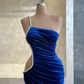 Charmante robe de soirée sirène en velours bleu royal, élégante et sexy, longue fente, robe de bal, gh2657