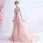 Pink tulle long A line prom dress pink evening dress  10129