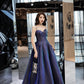 Simple satin long prom dress A line evening gown  10110