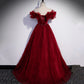 Burgundy tulle long prom dress A line evening gown  10006