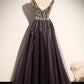 Stylish v neck tulle long prom dress A line evening dress  8640