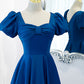Blue satin long A line prom dress blue evening dress  8848