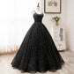 Robe de bal longue en tulle noir, robe de soirée noire 8456