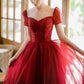Burgundy Sparkling Beaded A-line Long Tulle Elegant Ball Gown Evening Dress 8645