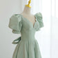 Green satin short A line prom dress party dress  8834