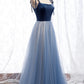 Blue velvet tulle long prom dress blue evening dress  8637