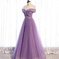 Purple tulle beads long A line prom dress evening dress  8790