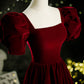 Burgundy velvet long A line prom dress evening dress  8804