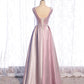 Pink satin long prom dress pink evening dress  8517