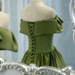 Green satin long A line prom dress green evening dress  8819