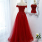 Red tulle sequins long prom dress red evening dress  8987