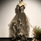 Gray tulle long A line prom dress evening dress  8824