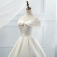 White satin long A line ball gown dress formal dress  8872