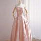 Pink satin short A line prom dress evening dress  8817