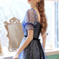 Blue tulle long A line prom dress blue evening dress  8658