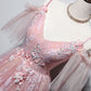Pink v neck tulle long prom dress evening dress  8455